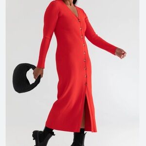 J for Justify Red Long Sleeve V-Neck Sheath Dress